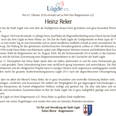 Bild vergr&ouml;&szlig;ern: Traueranzeige Heinz Reker